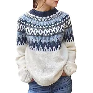 Crochet Jumper For Women Uk 3/4 Zip Jumper Women Oversized Sweater Expedition Loose Jacquard Sweater Medium Long Autumn/Winter Round Neck Pullover Long Sleeved Knit Sweater Womens Clothing Sale Clearance UK White