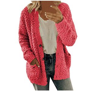 Generic Women Casual Plus Size Plush Sweater Pockets Outerwear Buttons Cardigan Coat Jackets for Women Long Fleece (Pink, L)