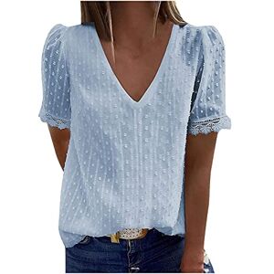 Summer Tops for Women Sale,Fashion Ladies Casual Solid Short Sleeve V-Neck Lace T-Shirt Blouse Tops Plus Size UK Blue