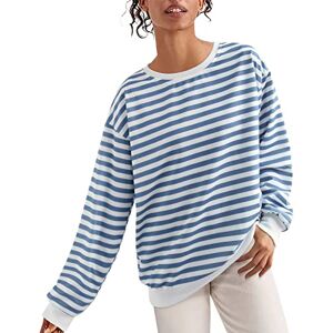 Women'S Blouses & Shirts Angxiwan Sweatshirts for Women UK Women Casual Wide Crew Neck Loose Stripe Printing Sweatshirt Casual Pullover Top Sweatshirts for Women (Blue, L)