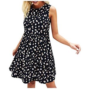 Janly Clearance Sale Womens Casual Dress, Women Summer Dot Prints Sleeveless A Line Loose Swing T Shirt Dress with Pockets ,Easter Day Deal