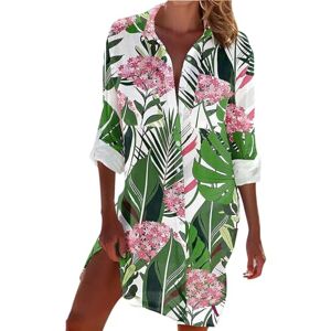 CreoQIJI Blouse Elegant Women's Long Sleeve Long Women's Shirt with Seaside Print and Pockets Blouse Lace Women's Elegant, pink, XXXXXL