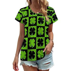 Songting Irish Clovers Womens V Neck T Shirts Cute Graphic Short Sleeve Casual Tee Tops L