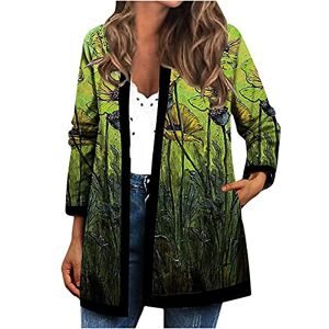 Black Friday Cyber Monday Deals 2022 AMhomely Women's Jacket Cardigan Coat Round Neck Printed Pocket Loose Long Sleeve Baggy Outwear Ladies Vintage Blouse Top for Women Festival Clothes, 03 Green, L