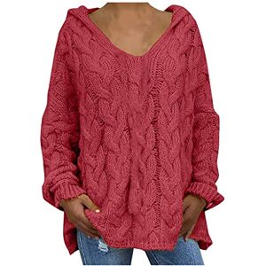 Buetory Womens Oversized Hooded Sweaters Long Sleeve Casual Lightweight Loose Chunky Knit Pullover Knit Jumper Tops S-3XL(Red,Large)