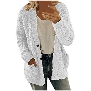 Generic Women Casual Plus Size Plush Sweater Pockets Outerwear Buttons Cardigan Coat Jackets for Women Long Fleece (White, XXXL)