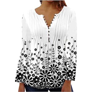 Kuih Womens Tunic Tops 3/4 Sleeves Ladies V Neck Flower Printed Top Casual Loose Comfy Breathe Blouse Elegant Button UP Pullover T-Shirt for Party Dance Office Size 8-16