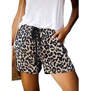 Women's Summer Drawstring Elastic Waist Shorts Floral Print High Waisted Casual Beach Shorts with Pockets (18, Leopard)