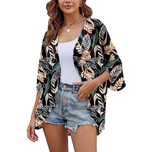 Heynino Summer Kimonos for Women Tropical Style Cardigan Blouse Tops Outwear Leaf Print 3XL