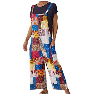 Binggong Jumpsuit Women's Summer Boho Overall Retro Linen Look Baggy Dungarees Sleeveless Large Size Summer Trousers with Pockets Rompers Playsuit Harem Trousers Beach Overalls One-Piece Casual Trousers