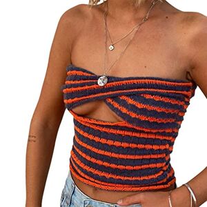FeMereina Women Strapless Knitted Crop Top Sleeveless Backless Off Shoulde Bodycon Bandeau Top Twist Front Knit Tube Top