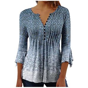 Summer Tops For Women 2024 My Orders Placed Recently by Me Summer 3/4 Sleeve Tops for Women 2024 Trendy V Neck Button Down Henley Shirts Flowy Pleated Floral Print Blouses Blue