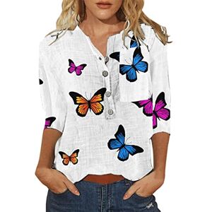 Clearance!Hot Sale!Cheap! Blouses for Women Fashion Casual 3/4 Sleeve Button Down Shirts Tops V Neck Rolled Up Sleeve Elegant Floral Loose Button Up Henley Shirts