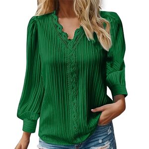 Gxw0619 Ladies Fall Plus Size Tops Lace V Neck Plain Lace Elegant Shirt Long Sleeve Fashion Solid Blouse for Women UK Comfy Soft Tee Womens Summer Tops for Women UK