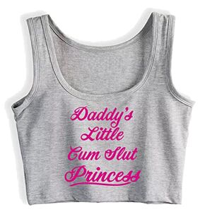 Summer Breathable Sleeveless Crop Top Cute Naughty Cum Slut Princess Gym Vest for Woman Adult Silver