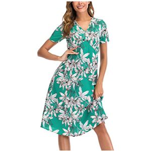 AMhomely Sale Clearance Women's Casual Floral Print Bohemian V-Neck A-Line Printed Short Sleeve Dress UK Size 8-26