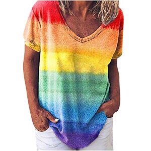 Tie Dye Womens Rainbow T Shirt V Neck Short Sleeve Tunic Tops Print Loose Fit Tee Shirt Long Hem Casual Summer Tops Basic Blouse UK S-XXL