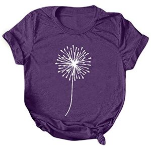 Generic Women T Shirt Daisy Flower/Dandelion Graphic Print T-Shirt Crew Neck Short Sleeve Tee Tops Summer Tops Basic Tshirts Tank Tops Tee Loose Casual Shirts Blouse for Teen Girls (b-Purple, XL)