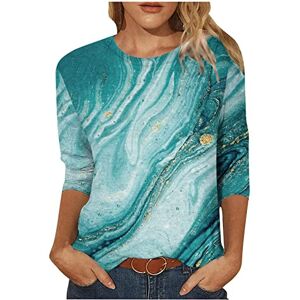 Clearance!Hot Sale!Cheap! Mrat Blouses for Women Summer Casual Loose Tee Shirts Tops Ladies 3/4 Sleeves Tshirts Elegant Printed Jumper Crew Neck Tees Pullover Lightweight Beach T-Shirts Blouse UK Size