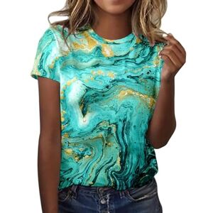 Generic Short Sleeve Blouse for Women UK Vintage Print Round Neck Tops Ladies Summer Baggy T Shirts Casual Dressy Going Out Tunics Green