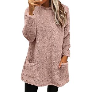 HIGOU Sweatshirt Tunics For Women Tops Womens Winter Warm Sweater Winter Coat Fleece Thickening Plus Size Coat Jacket Casual Plus Size Loose Coat Sweaters Fleece Women(Pink,XXXL)