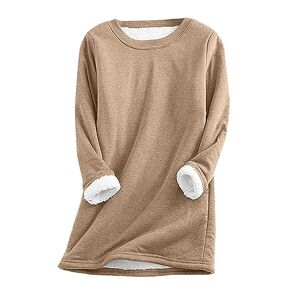Women'S Sweatshirts TURWXGSO Ladies Sweatshirt Autumn Winter Plush Thicken Warm Base Layers Tops Long Sleeve Round Neck Casual Solid Color T-Shirt Pullover Loose Comfy Fleece Lined T Shirts