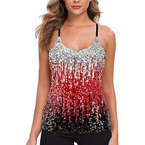 Williamhua Women's Sequin Tops Glitter Tops Sparkle Party Vest Sleeveless Tunic Vest Women's Sequin Tank Top (Red, L)