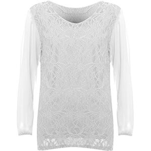 WearAll Womens Plus Size Lace Lined Sheer Long Sleeve Ladies Chiffon Tunic Party Top - White - 14