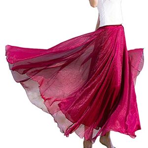 TEERFU Womens Full/Ankle Length Elastic Waist Pleated Beach Maxi Chiffon Summer Long Skirt Big Hem Double Layer Wine Red