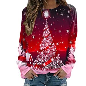 Générique Hooded Vest Tops Pullovers For Women Daily Merry Christmas Printed O Neck Sweatshirt Round Neck Cut Sweater Tops Casual Long Sleeve Workout Shirts Graphic Sweatshirts For Women, Red, L