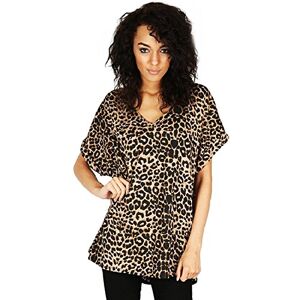 Womens Oversize Fit V Neck Top Ladies Baggy Plus Size Batwing Casual T Shirt sizes 8-24 (XL UK 16-18, Brown Leopard)