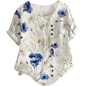 White Frilly Blouses For Women Uk Zeiayuas Summer Linen Tops for Women UK Clearance Short Sleeve Floral Tops Elegant Casual Flower Print Loose T-Shirts Spring Fashion Graphic Tee Ladies Button Blouses Tunics Size 16 Blue