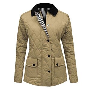 New Womens Quilted Padded Coat Button Zip TOP Ladies Jacket UK Sizes 8 10 12 14[10,Stone]
