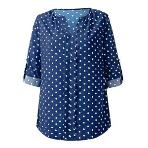 Women Dressy Shirt Polka Dot 3/4 Sleeve Blouse Tops Ladies Casual Office Work V Neck T-Shirt Fashion Jumper Clothes for Easter Blue