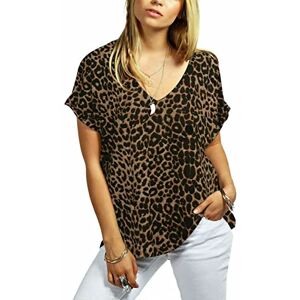 Real Life Fashion Ltd Womens V Neck Tunic Turn Up Short Sleeve Plain Printed Baggy Top Ladies Casual Wear Oversized Tee Top Brown Leopard UK 24-26