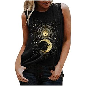 Janly Clearance Sale Womens Vest Top,Women Sun Moon Star Print T-Shirt Vest Blouse O-Neck Sleeveless Tank Top Blouses Shirts Black