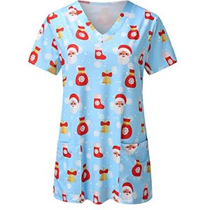 SHITOUJI Christmas Working Uniforms for Women Xmas Scrub Uniform Tunic Tshirts Short Sleeve V Neck Tops Snowman Printing Uniform Blouse Shirts