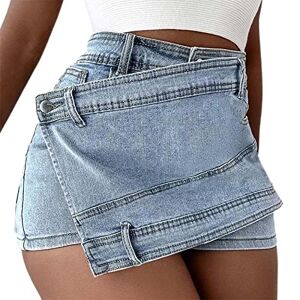 Linkay Women's Juniors Jean Shorts Stretchy Mid Waisted Denim Shorts Casual Summer Hot Shorts Plus Size Shorts for Women Light Blue