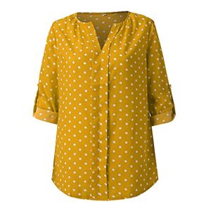 Women Dressy Shirt Polka Dot 3/4 Sleeve Blouse Tops Ladies Casual Office Work V Neck T-Shirt Fashion Jumper Clothes for Easter Yellow
