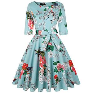 MINTLIMIT Women's 1950s Retro Vintage A-Line Half Sleeve Cocktail Swing Party Dress(Floral Mint Green,Size L)