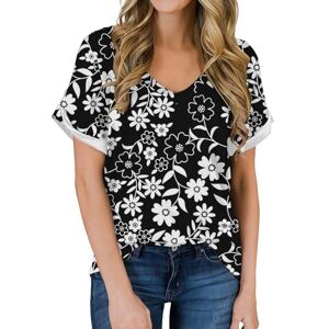 BOTCAM Silk Blouse Black T-Shirts Short Sleeve V-Neck T-Shirts for Women Fashion Tops Trendy Lightweight Soft Casual Summer Outfits White Shirts Women, black, M