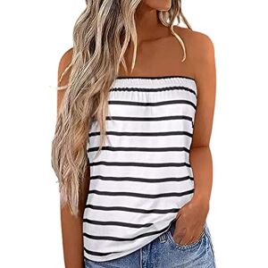 Edhomenn Women Loose Sleeveless Tube Tops Summer Bandeau Tank Tops Y2k Beachwear (A-White Stripes, L)