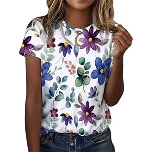 Vest Tops Women Uk Plus Size Boat Neck Tops for Women Collared Blouse 60Th Birthday Gifts for Women Prom Summer Womens Short Sleeve Crew Neck Floral Printed Top T Shirts Casual Shirts Tee Tunic Ladies Clothes Sale Clearance Blue