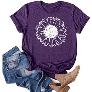 Briskorry Summer T-Shirts Women's Plain Oversized Tops for Women Casual Crew Neck Tee Short Sleeve Loose Blouse Dandelion Print Shirt Fashion Running Shirt Relaxed Lightweight Sweatshirt