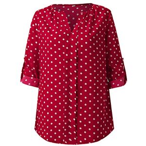 ClodeEU Women Dressy Shirt Polka Dot 3/4 Sleeve Blouse Tops Ladies Casual Office Work V Neck T-Shirt Fashion Jumper Clothes for Easter Red, XL