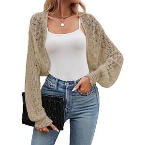 Famulily Summer Hollow Cardigans for Women Lightweight Drop Sunproof Tops Ladies Long Sleeve Beach Cover ups (S, Khaki)