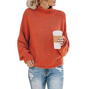 MINTLIMIT Chunky Knit Loose Baggy Oversized Jumper Tops Women's Long Sleeve Knitted Casual Sweater (Orange, Large)