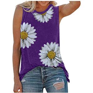 Janly Clearance Sale Blouse for Women , Women Summer Tops O-neck Daisy Print Sleeveless Tank T-Shirts Graphic Blouse , Easter St Patrick's Day Deal (Purple-XL)