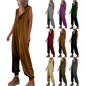 ♛fast Delivery, Arrive In About 7-12 Days! VPQILH Womens Hooded Jumpsuit Cotton Linen Dungarees Overalls Ladies Casual Playsuit Solid Sleeveless Suspender Jumpsuits Summer Long Romper Wide Leg One Piece Bodysuit Outfits with Pockets