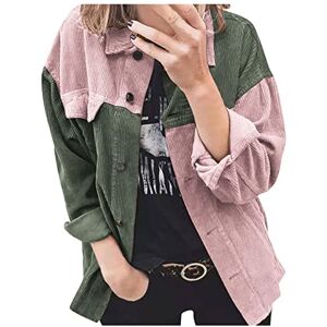 Buetory Women's Vintage Corduroy Jackets Casual Trendy Lapel Collar Button Down Shackets with Pockets Color Block Loose Shirts Tops(02-Green,Medium)